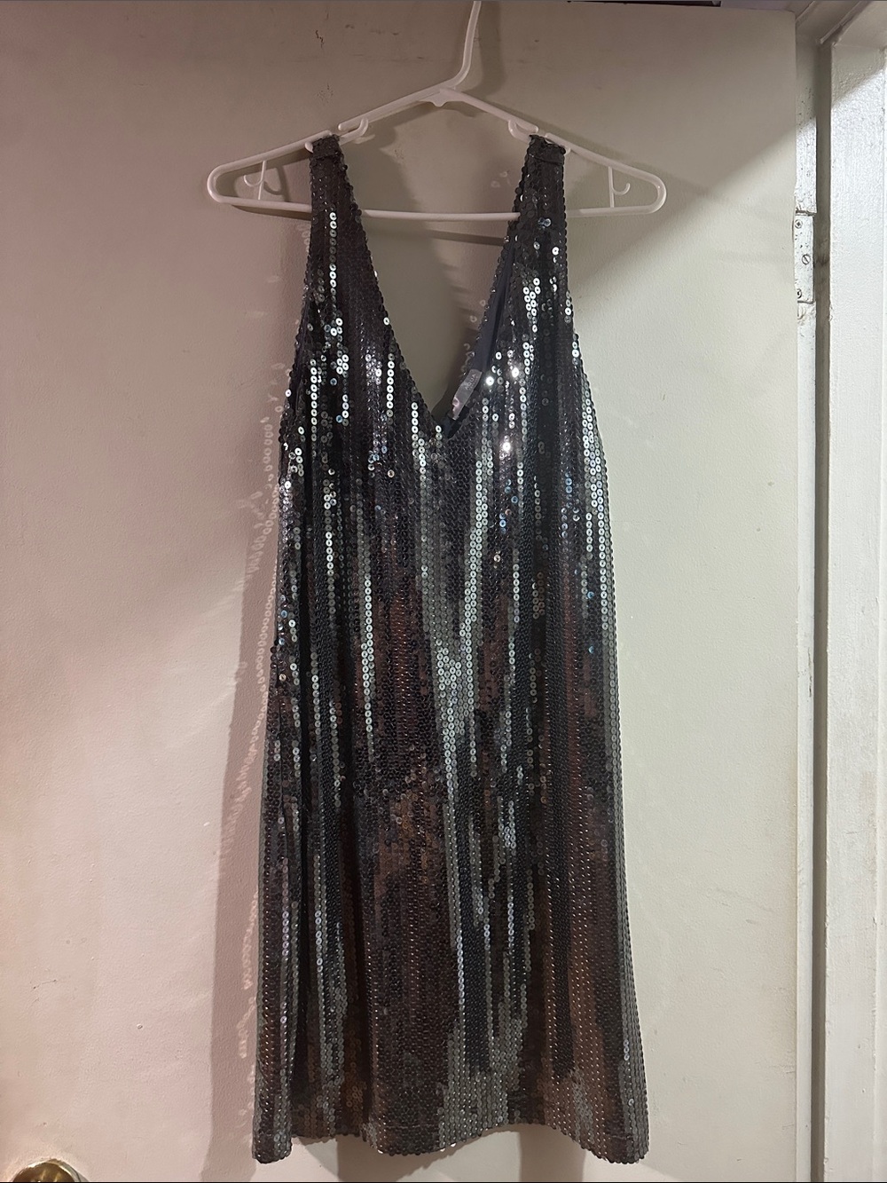 Aqua Silver Sequin V-Neck Slip Dress